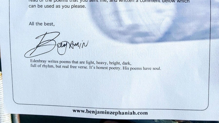 a letter from Benjamin Zephaniah
